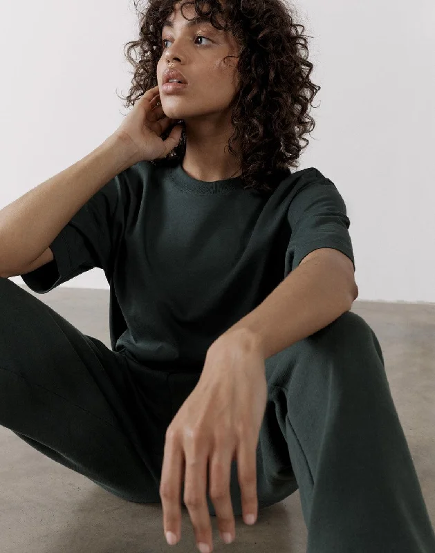 The Oversized Tee in Earth Green Knit Fabric Woven Fabric Fleece Fabric