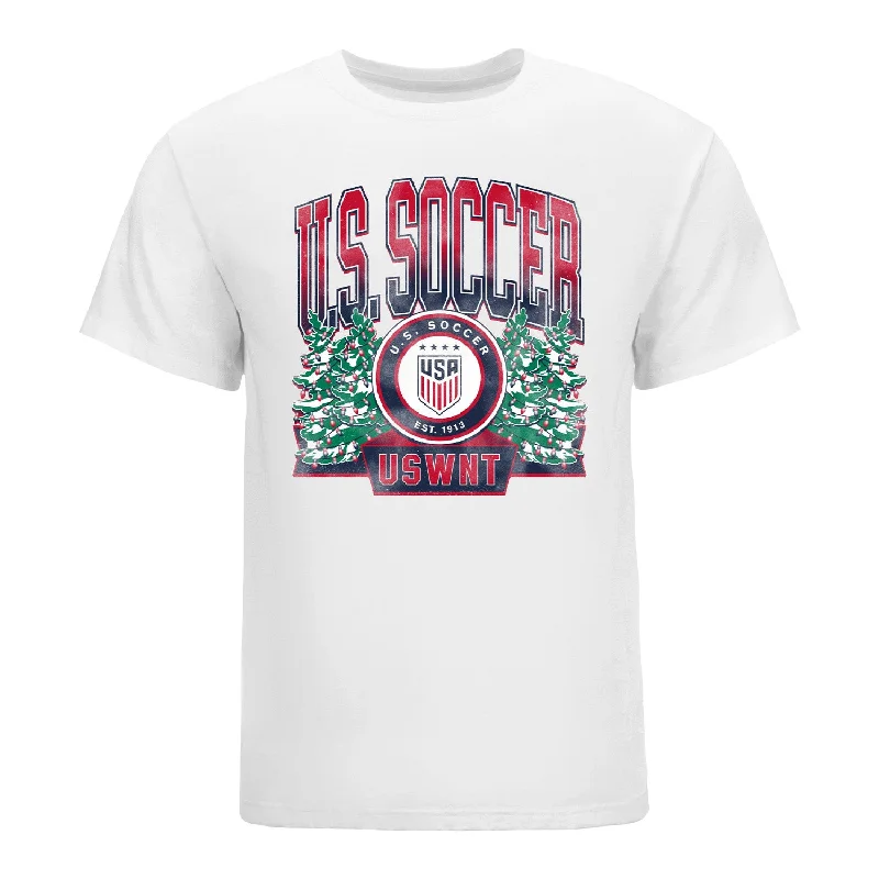 Unisex USWNT Holiday Crest White Tee Houndstooth Herringbone Solid