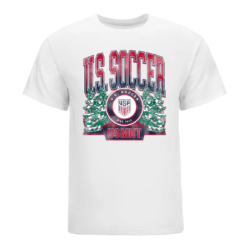 Unisex USMNT Holiday Crest White Tee Houndstooth Herringbone Solid