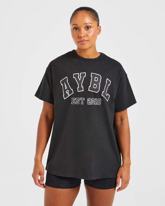 Varsity Oversized T Shirt - Black Striped Floral Plaid