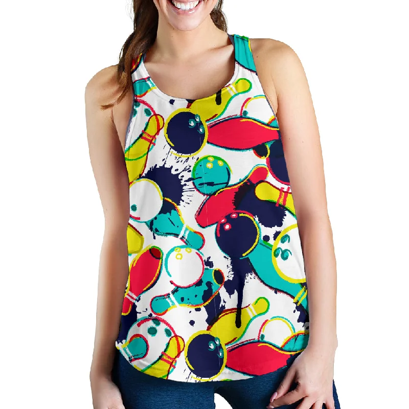 watercolor bowling ball pins Women Racerback Tank Top white tank top