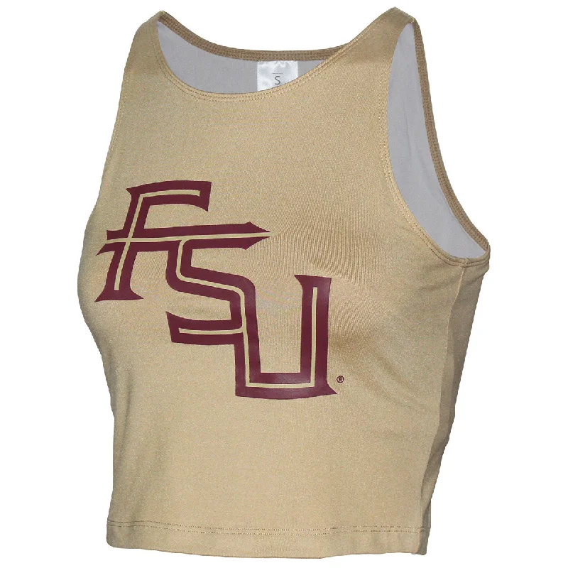 ZooZatz's Women's Stacked FSU Crop Tank - Gold crew neck tank