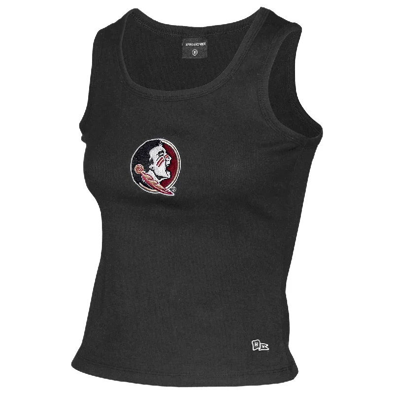 Hype & Vice Women's Seminole Logo Ribbed Tank - Black metallic tank top