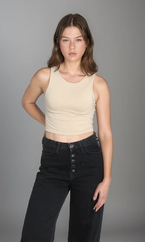 Women Crop Tank Top (Beige) grey tank top