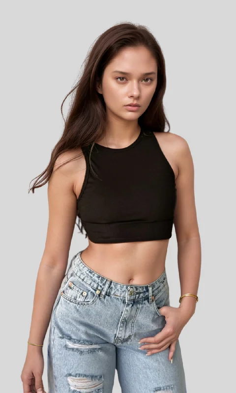 Women Crop Tank Top (Black) baby blue tank