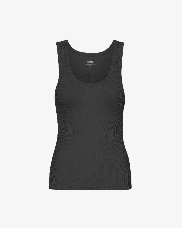 Women Organic Rib Tank Top - Deep Black slim fit tank