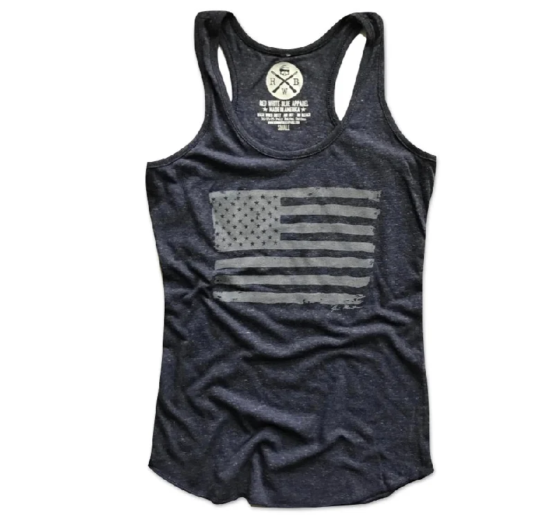 Women's American Flag Racerback Tank Top (Heather Navy) cutout tank top