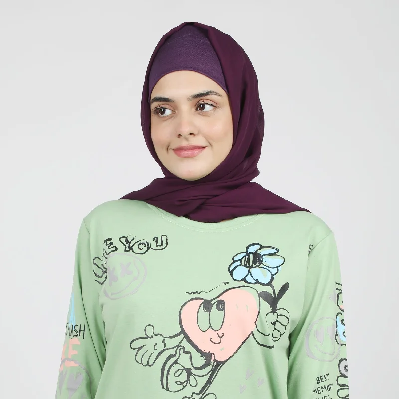 Women's Full Sleeves T-Shirt - Green Graphic Embroidered Appliqued