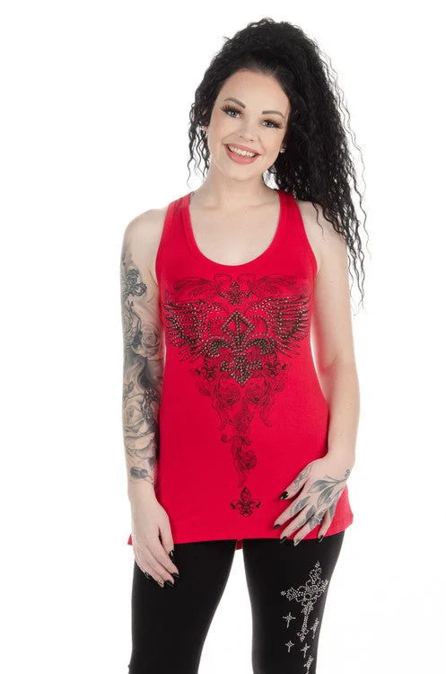 7554 Ladies Made in the USA Bling Tank with Fleur de lis Graphic casual tank top