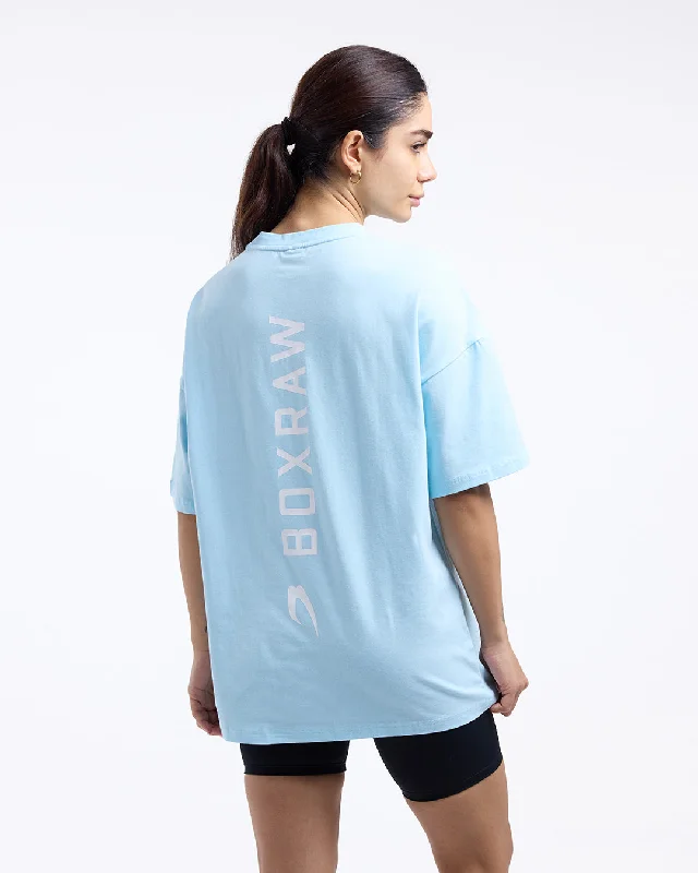 Lineal Oversized T-Shirt - Baby Blue Thin T-Shirt Open Front Quick Dry