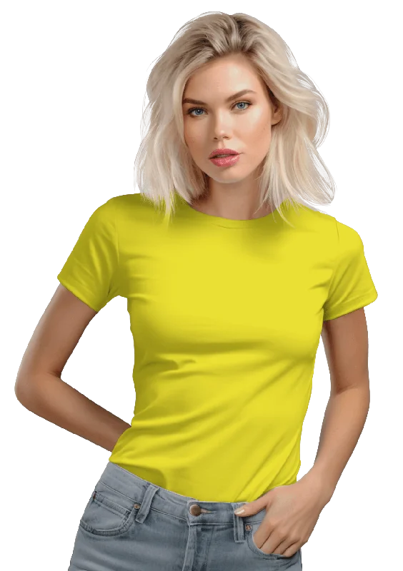 Perfect TShirt Co Women's Short Sleeve Crew Neck Sunshine Yellow Slim Fit T-Shirt Satin Blend Silk Blend Wool Blend