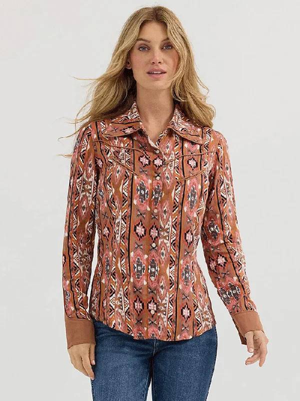 Wrangler 112360599 Womens X Lainey Wilson Chestnut Checotah Western Shirt Brown Chenille Blend Fleece Blend Nylon Blend