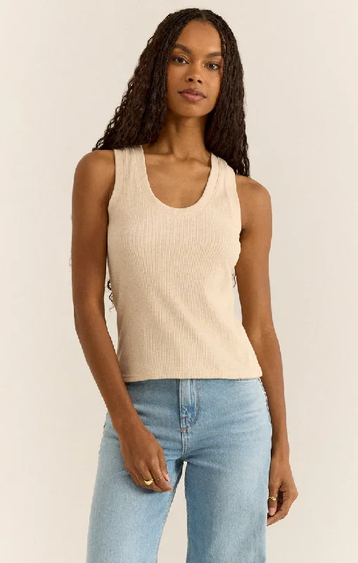 Z-Supply Sirena Rib Tank - LIGHT OATMEAL HEATHER neon tank top