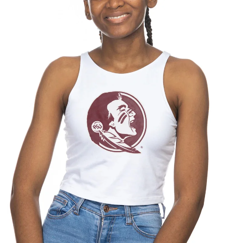 ZooZatz Women's Seminole Logo Crop Tank - White athletic tank top