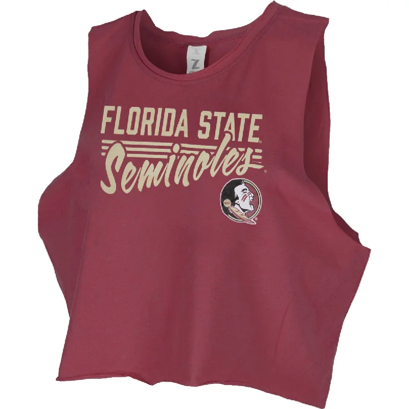 ZooZatz Women's Florida State Seminoles/Seminole Logo Crop Muscle Tank - Garnet sage tank top