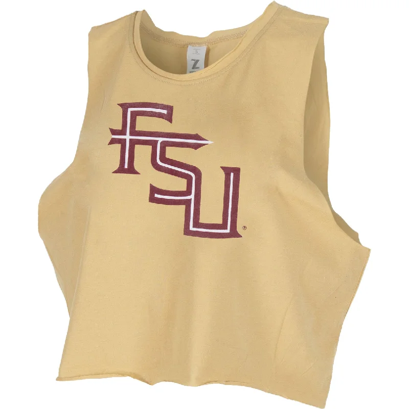 ZooZatz Women's Stacked FSU Crop Muscle Tank - Gold navy tank top