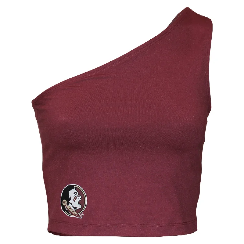 ZooZatz Women's Seminole Logo One Shoulder Crop Tank - Garnet slim fit tank