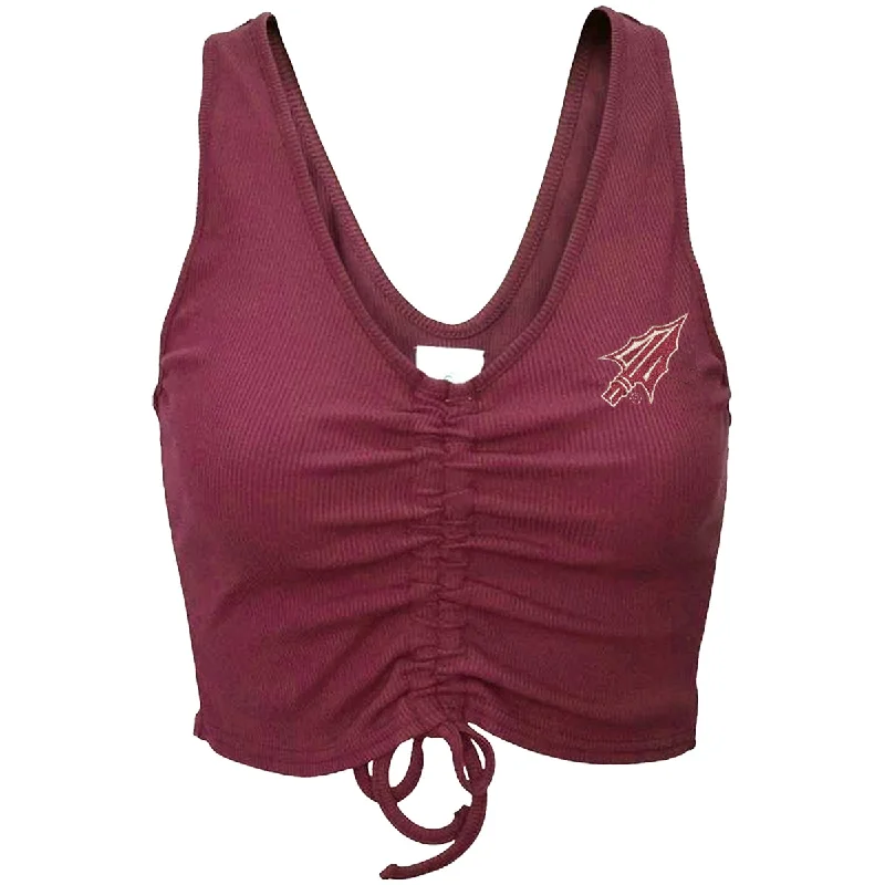 ZooZatz Women's Arrowhead Logo Ruched Crop Tank - Garnet playful tank top