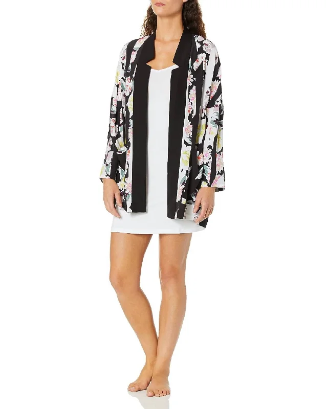 Floral Open Front Kimono Blazer In Enoshima Multi Color Women's Premium Blazer