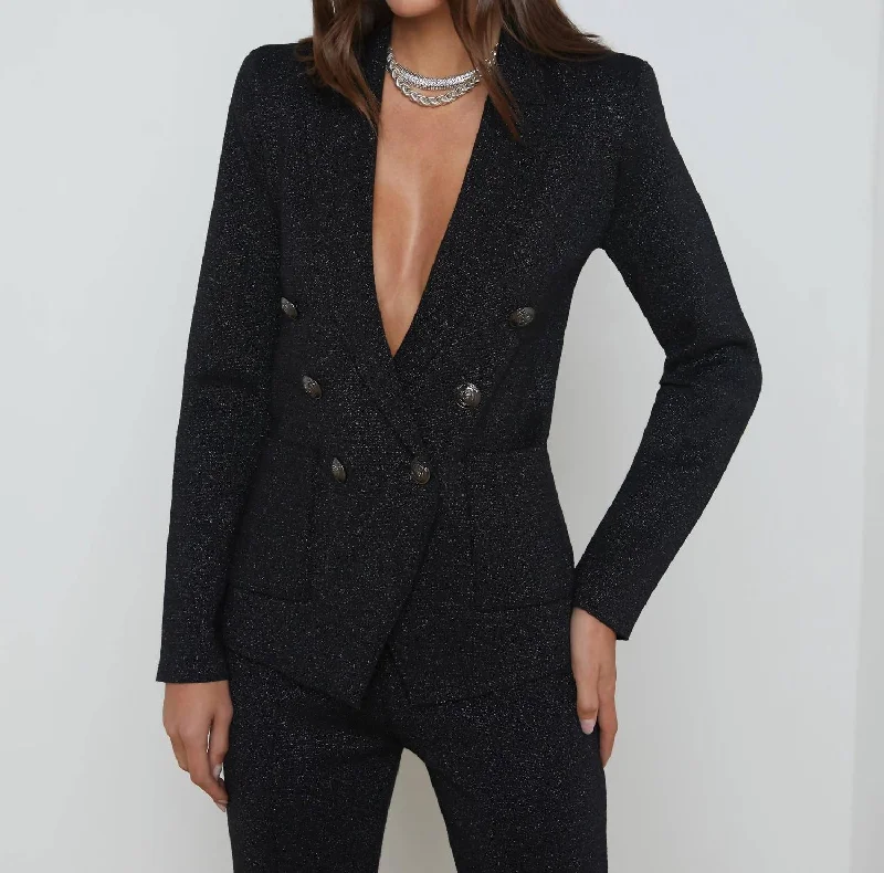 Kenzie Metallic Knit Blazer In Black/Grey Lurex Women's Boutique Suit