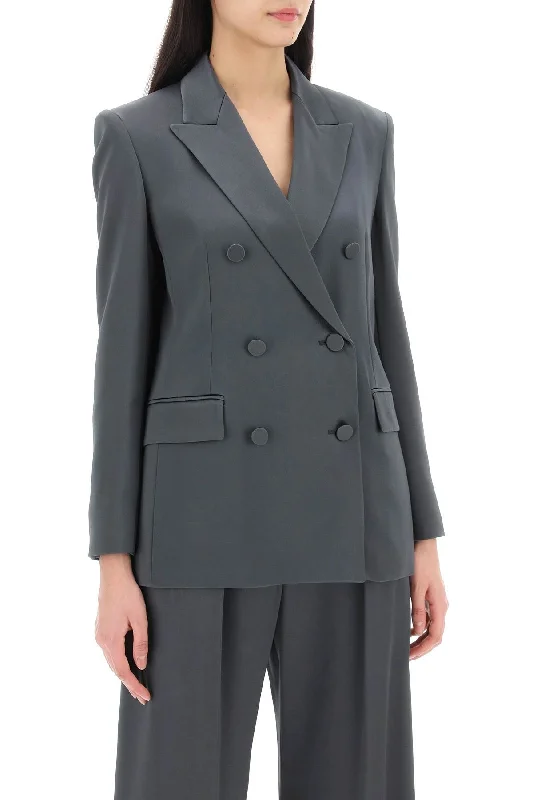 Max Mara Studio Teiera Satin Double-Breasted Blazer Women's Luxurious Suit