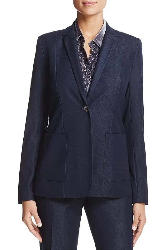 T Tahari Notched Collar One Button Long Sleeve Denim Blazer Women's Custom Suit