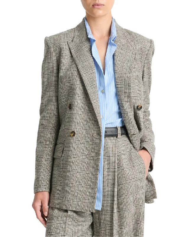 Vince Plaid Double Breasted Wool-Blend Blazer Women's Custom Jacket