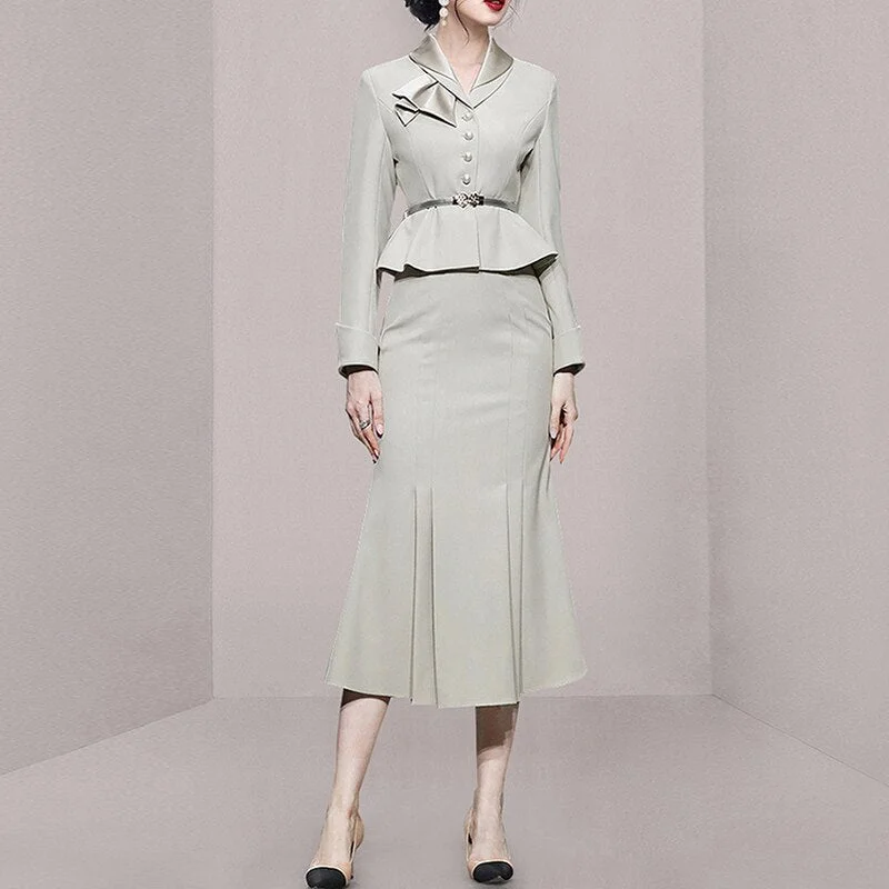 Women's Suits Set 2 Elegant Pieces Blazer Coat & Mermaid Midi Skirts Women Fall Outfits Women Office Work Skirts Sets Women's Classic Blazer