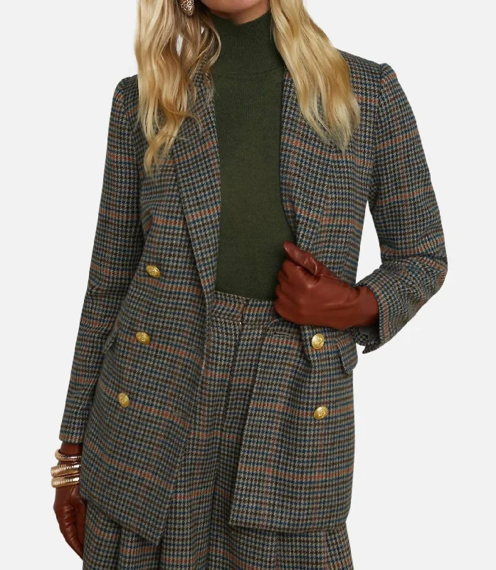 Aimee Boyfriend Blazer In Tan/teal Plaid Women's Unique Blazer