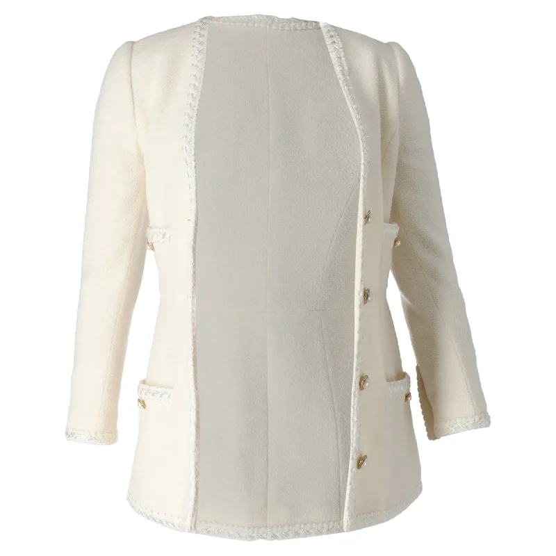 Alessandra Rich Embellished Buttons Blazer with Pockets in Cream Wool Women's Daily Blazer