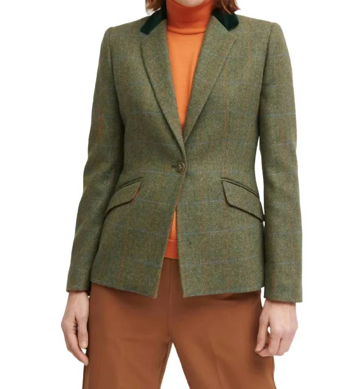 Almeria Tweed Blazer In Green Linen Women's Suit