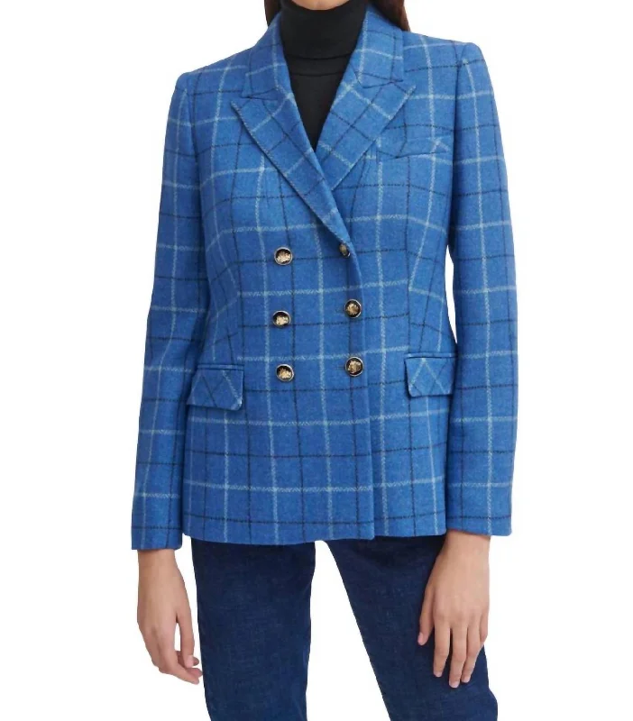 Andes Double Breasted Tweed Blazer In Blue High-End Women's Suit