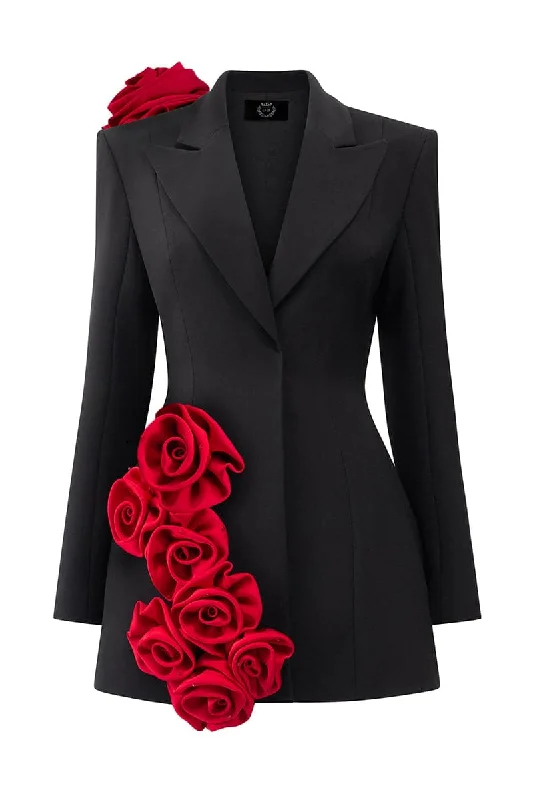 BLACK ROSE TWILL BLAZER DRESS Women's High-End Blazer