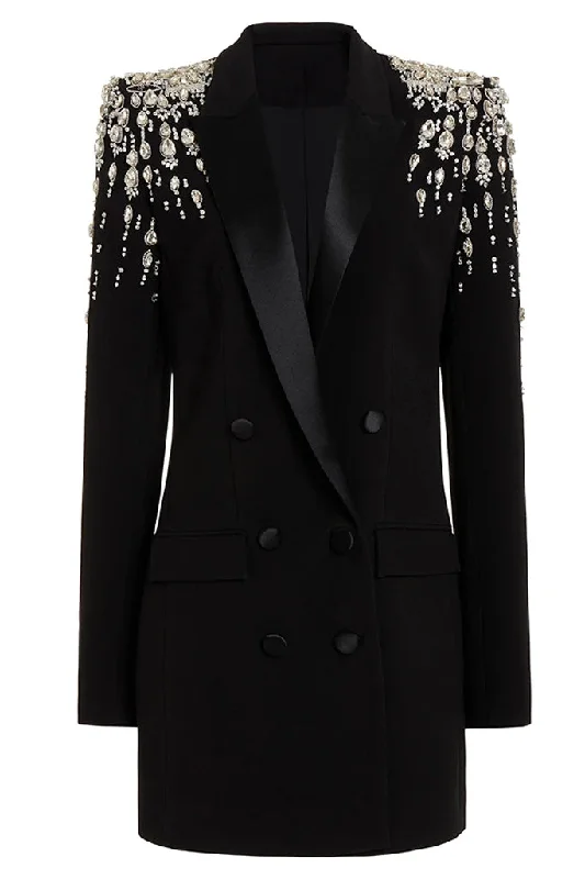 Gatsby Black Blazer Dress With Crystals Silk Women's Blazer