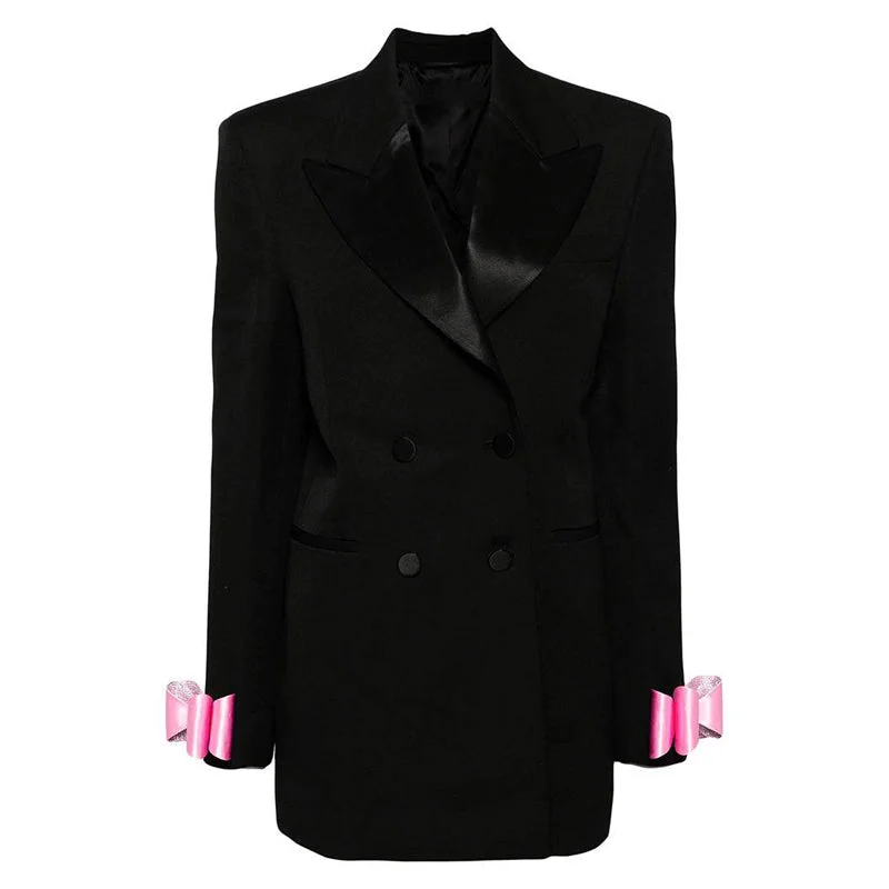 Kimberly Bow-Embellished Wool Black Blazer Dress Women's Fashion Blazer