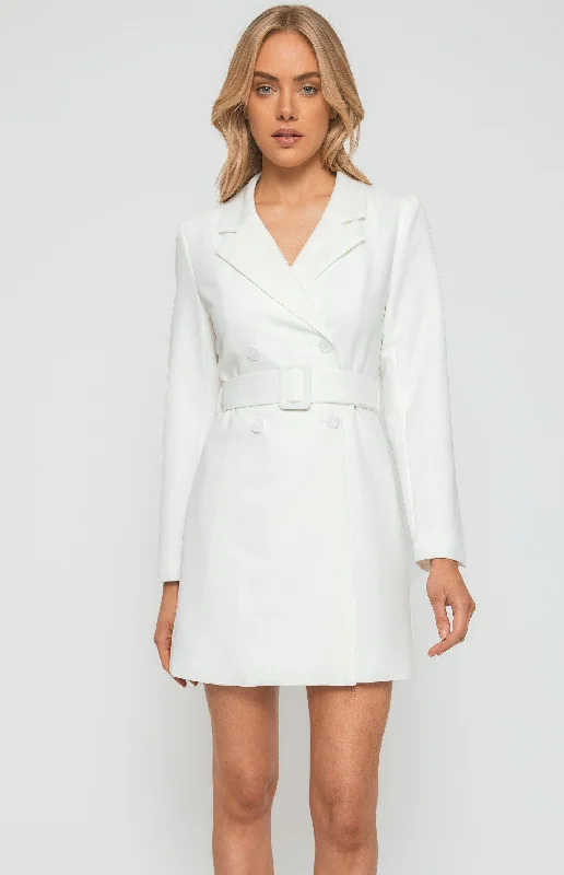 Be Mine Belt Blazer Dress - White Women's Elegant Jacket