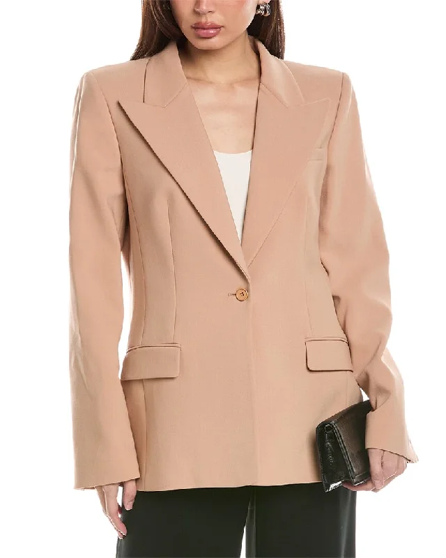 Michael Kors Collection Pebble Crepe Wool-Blend Blazer Women's Simple Blazer