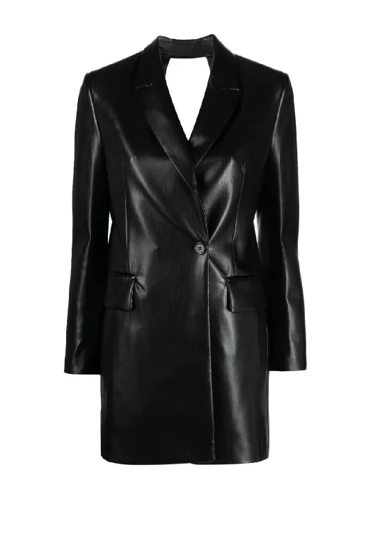 MSGM Open Back Vegan Leather Blazer Dress - Black High-End Women's Suit