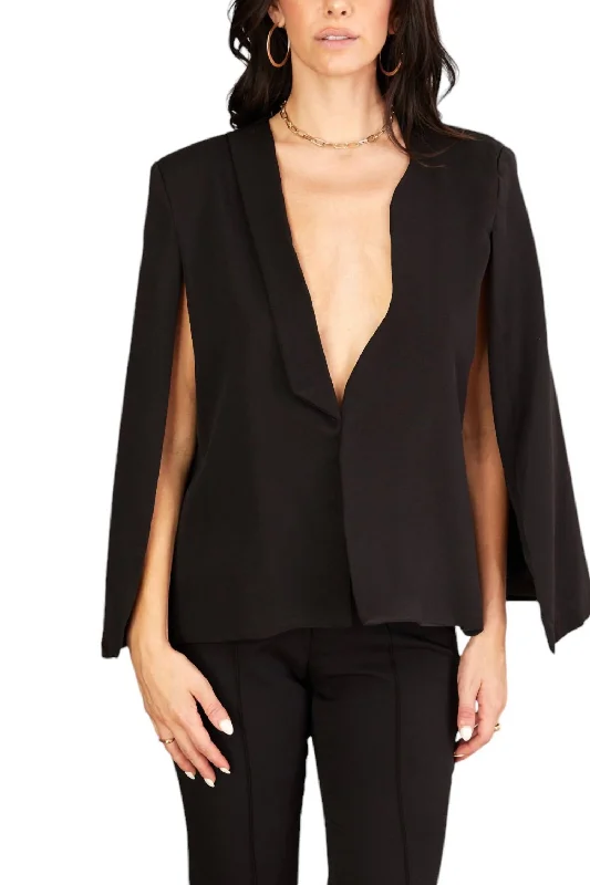 Open Front Cloak Blazer In Black Women's High-End Blazer