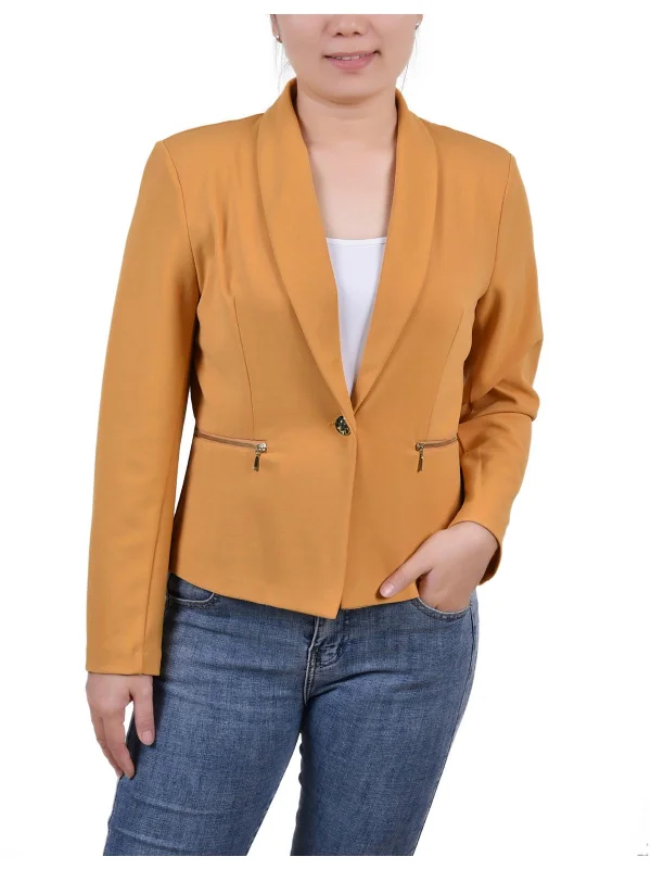 Petites Womens Crepe Business One-Button Blazer Women's Premium Blazer