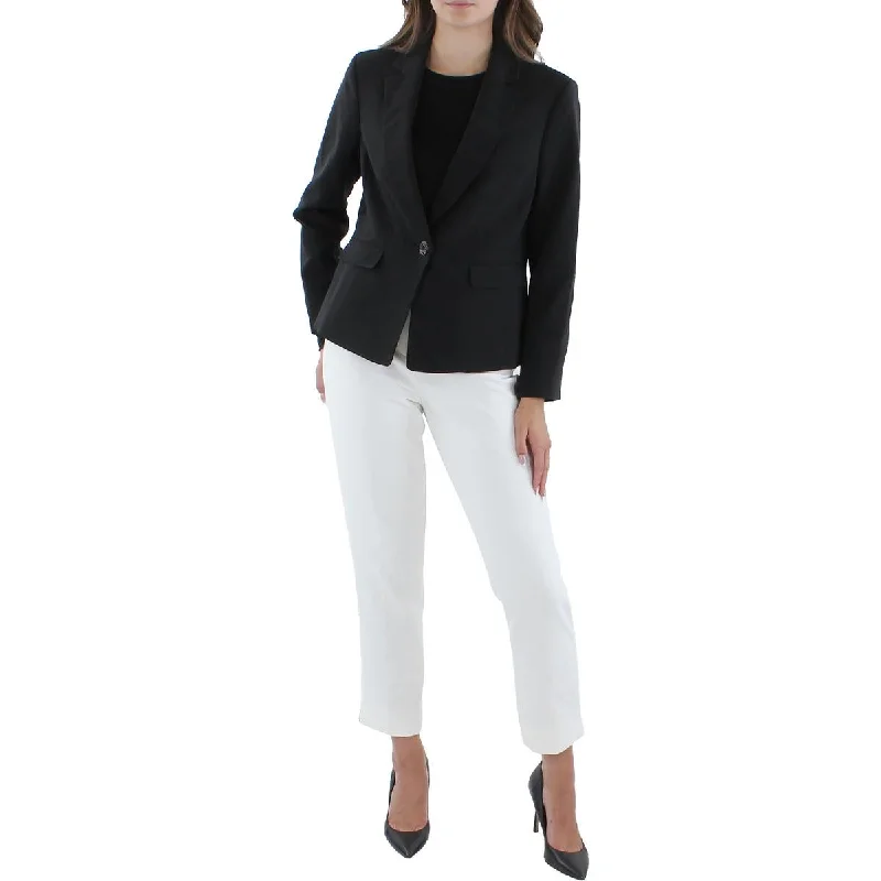 Petites Womens Knit Long Sleeves One-Button Blazer Women's Solid Blazer