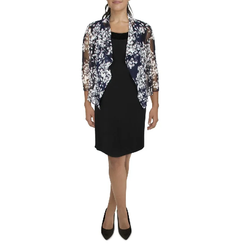 Petites Womens Mesh Printed Collarless Blazer Women's Party Jacket