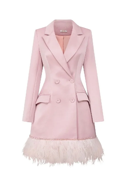 PINK ROSA TAFFETA FEATHER BLAZER DRESS Women's Elegant Suit