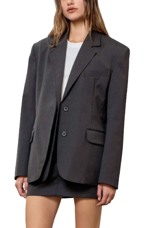 Pinstripe Blazer In Charcoal Women's Navy Jacket