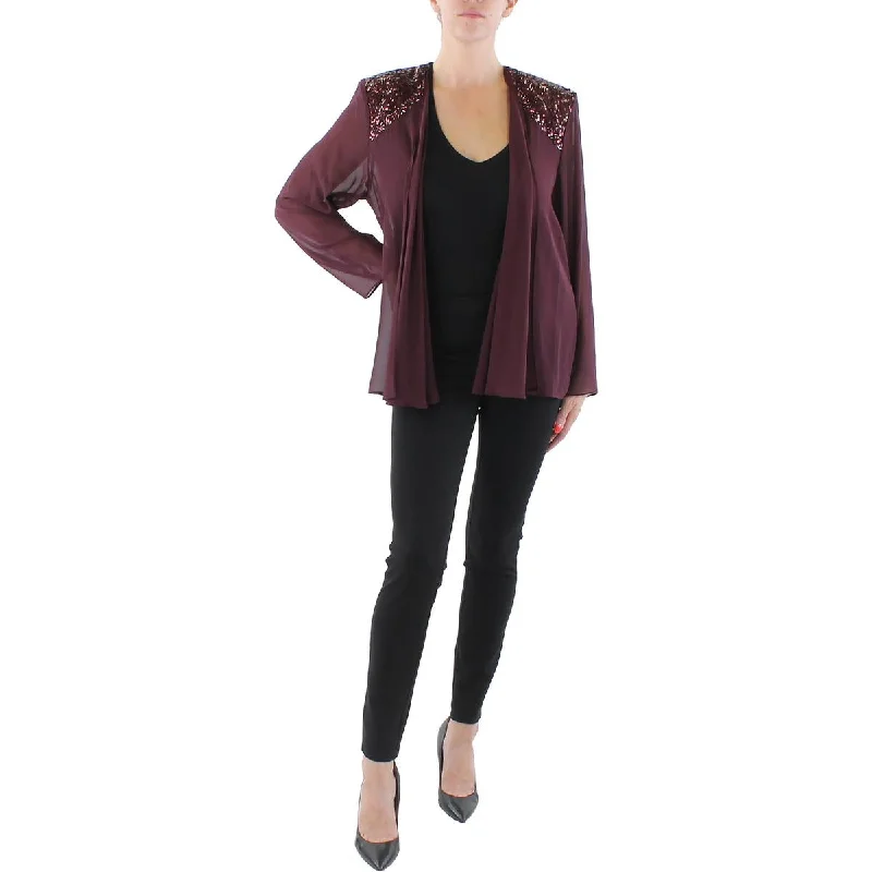 Plus Womens Chiffon Embellished Collarless Blazer Women's Fashion Blazer