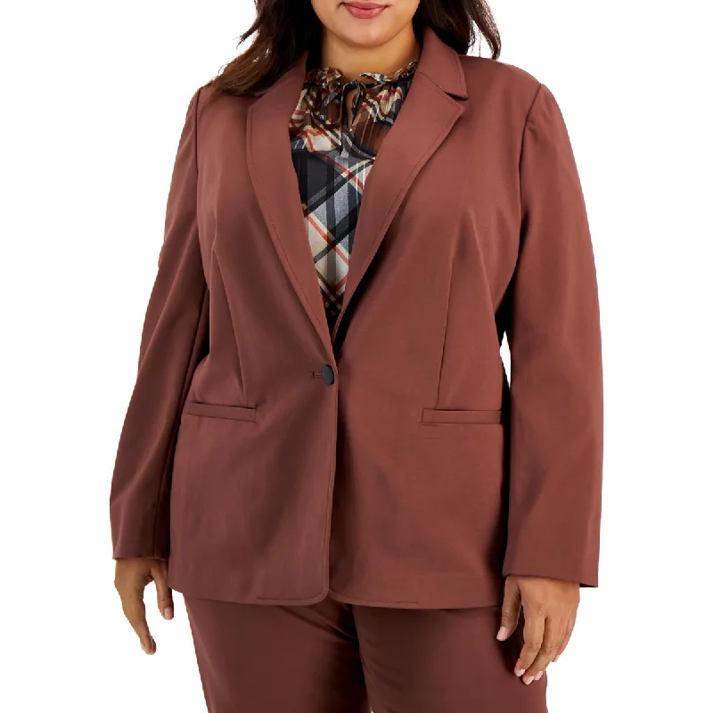 Plus Womens Notch Collar Suit Separate One-Button Blazer Women's Plaid Suit