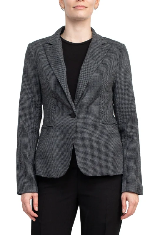 Premise Notched Collar One Button Knit Blazer Women's Leather Blazer