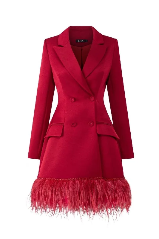 RED ROSA TAFFETA FEATHER BLAZER DRESS Women's Premium Blazer