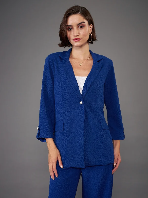 Women Royal Blue Front Button Blazer Women's Stripe Blazer