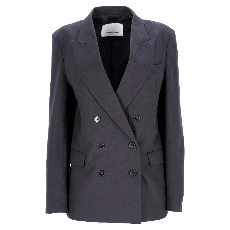 The Frankie Shop Double-Breasted Blazer in Navy Blue Wool Women's Vacation Suit